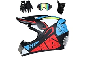 FASXZVM Juventud Niño ATV Casco de Motocross, con Gafas Mascarilla Guantes, Cara Completa MTB Enduro Karting Casco de Moto, Unisexo BMX Carreras Quad Dirt Bike Chocar Casco