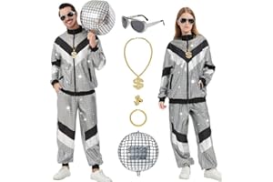 Ezuwail 80er Jahre Outfit Damen Herren - Disco-Outfit Jogginganzug Trainingsanzug Kostüm für Halloween Karneval Retro Kleidung