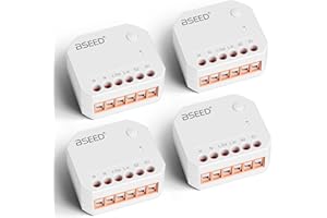 BSEED Smart Interruptor de Relé 4 Pack, WiFi Smart Switch 250V con Control Remoto y de Voz, Mini Interruptor Automático Funciona con Alexa y Google Home 2,4 GHz, 10A (Requiere Cable Neutro)