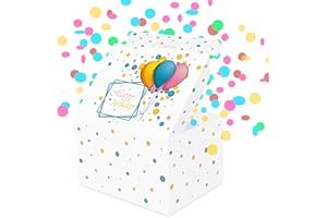 FETTIPOP Esplosiva Coriandoli Scatola Regalo Compleanno (bianco - palloncini) 18,5 x 14 x 11 cm, Pacco Regalo Sorpresa, Confezione Regalo, Scherzi Compleanno
