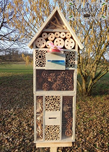 INSEKTENHOTEL MIT STÄNDER UND TRÄNKE SDV-HOST-MS und FUTTERPLATZ, Futterstelle, hell grau weiss silbergrau Überwinterung Schmetterlingshaus Nest als Ergänzung zum Meisen Nistkasten Meisenkasten oder zum Vogelhaus Vogelfutterhaus Futterstation für Vögel Insektenhäuschen – Insektenhotels, , Marienkäferhaus-Marienkäfer-Marienkäferkasten-Schmetterlingshaus-Schmetterlinge,Gartendeko - 2