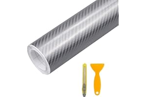 C100AE Carbon Folie Auto 6D Autofolie 300 x 30cm Selbstklebende Kohlefaser Car Wrapping Vinyl Folie Carbonfolie Lackschutzfolie für Auto Motorrad DIY mit Kunststoffschaber (Silber)