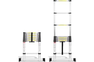 Tubiaz 2.6M Echelle télescopique avec 2 Crochets Amovibles, Echelle Multi-Usage antidérapante, Echelle avec Interrupteur de sécurité à Plusieurs Niveaux, Charge Max. 150 kg