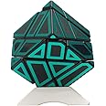 HJXDtech- New Irregular Magic Cube!! Ninja Ghost Cube Deformed 3x3x3 Speed Cube Jigsaw Puzzle Cube with Hollow Sticker and Cube Stand (Green in black)