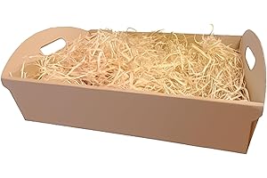 IMBALLAGGI 2000-10 Cesti Natalizi con Paglia in Legno 33,5x24,5x12 100% Bio Inodore, Cestini Scatole Cartone Mono Onda Liscio Avana con Manici per Cesto Natalizio, Ceste Portaoggetti e Pacchi Regalo