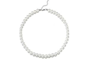 HSWYFCJY Naszyjnik damski z białymi okrągłymi perłami, długość 45 cm, sztuczne perły, choker, naszyjnik, naszyjnik z pereł na wesele, imprezę, 6/8/10/12/14 mm, Perła, Perła