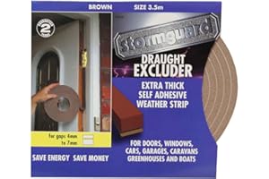Brown Extra thick rubber foam draught excluder weather proofing seal for 4 - 7mm gaps by Stormguard. 3.5 Metre roll. Guaranteed 2 years.