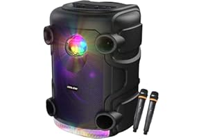 Vocal-Star Portable Disco Party PA Speaker System with Bluetooth, Bass & Treble,Led Light Effect, USB & Aux Input for MP3, 12" 300w & 2 Wireless Microphones (VS-DSPA)