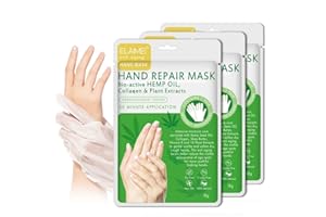IDUCEN Hand Mask, 3 Pcs Hands Mask Moisturizing Gloves, BIO-ACTIVE HEMP OIL + RICH MULTI-VITAMIN BLEND,Hand Skin Repair Renew Mask Infused Collagen + Natural Plant Extracts for Dry, Aging, Cracked Hands