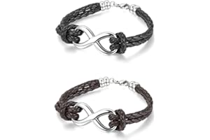 Flongo Pulsera Cuero Símbolo Infinito: Pulsera con Cordón de Cuero de Acero Inoxidable con Hebilla Ilimitada