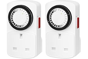 HBN 24 Hour Programmable Plug Timer Socket UK,Plug-in Segment Plugs Timers Switch,Energy Saving Light Switchs for Lamps,Home Security,Indoor Lights and Christmas (30min,2Pack)