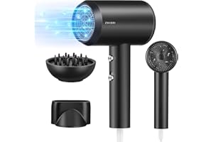 ‎ZHIBAI Ionen Haartrockner,ZHIBAI Professionell Föhn mit 2 Temperaturmodi 1 Diffusor und 1 Stylingdüse,Negative Ionen Fön für Frauen, Kinder, Hause, Reisen, Salon Schwarz