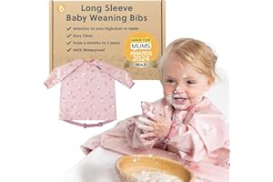 BIBaDO - Long Sleeve Baby Bibs - Babies & Toddlers 6-36 Months - Coverall Weaning Bib - Easy Wipe Clean & Soft Fabric - Attach to Highchair & Tables - Waterproof - Machine Washable
