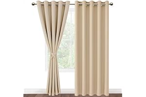 DWCN Zasłony zaciemniające na przelotkach, 2 sztuki, termiczne zasłony do salonu, sypialni, beżowe Biscotti, 228 x 167 cm (wys. x szer.)