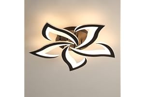 Riserva Plafonnier LED Moderne, 60W 6500LM Creative Fleur de Forme Acrylique Lampe de Plafond, 5 Têtes Pétales Noir Lustres Led pour Salon, Chambre, Salle à Manger, Cuisine, Blanc Chaud 3000K…