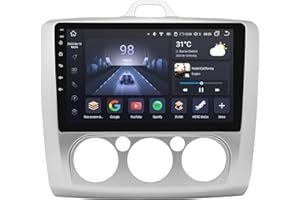 Ossuret Autorradio para Ford Focus Exi MT 2 3 Mk2 / Mk3 (2004-2011), Pantalla táctil QLED de 9 Pulgadas 4+32GB Android 12 navegación GPS con Carplay Tiempo Bluetooth USB WC WiFi DSP USB