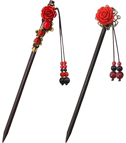 2 Stuks Haar Eetstokjes Voor Vrouwen Retro Chinese Japanse Haaraccessoires Bloem Kwastje Handgemaakte Houten Haar Eetstokjes Stok Haarspelden voor Lang Haar