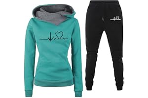 riou 2024 Chándal Mujer Completo Invierno Original, Divertido Estampado Conjunto Ropa de Deportivo 2 Piezas Sudadera con Capucha Manga Larga y Pantalón Jogger para Fitness Jogging S-XXL