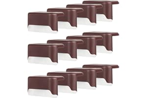 KYAOAYO Solar Deck Lights, 12/16 Pack Solar Step Lights Solar Fence Lights for Outdoor Use, LED Solar Path Stair Light, Outdoor Wall Light, Garden Yard, for Garden Deck (12 Brown Shell White)