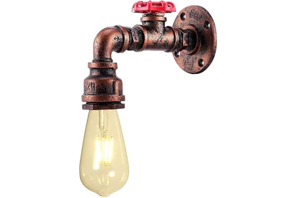 KAWELL Industriel Vintage Applique Murale Conduite D'eau Lampe Murale | Rétro, Créatif, Fer Métal, E27 60W Max, pour Restaurant Café Bar Cuisine Chambre à Coucher Escaliers Salon