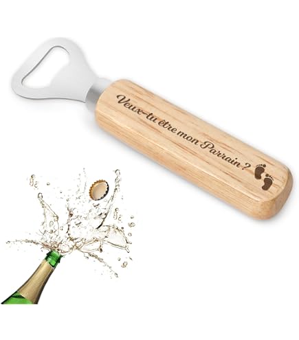 Ouvre-Bouteille Magnétique En Bois - Cadeau Original Parrain, Fête Des Pères, Idée Cadeau Parrain Multifonction