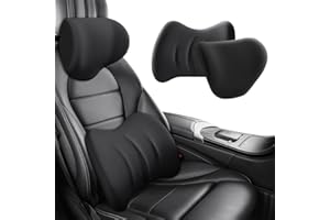 KIDMIS Ergonomische Kopfstütze und Lendenkissen für Autositze, Memory Foam Lendenwirbelstützkissen für Bürostuhl, Auto Kopfstütze Auto Nackenstütze Auto Nackenkissen (Schwarz, Kopfstütze + Lumbalkissen)