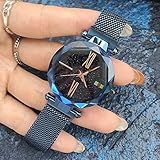 GRCSGL Explosive Geld-Dame 2018 Tendenz-Wasserdichte Mode-Stern-Magnet-Uhr, blau