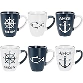 com-four&reg; 6 x Ceramic Coffee Cups, 350ml Drinking Cups | Maritime Coffee Mugs for Home and Office - Coffee Maker for Hot and