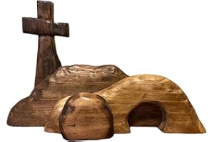 PAIKOE Empty Tomb Easter Scene, Easter Wooden Decorations For Family Table, Nativity Scene Wooden Cross Empty Tomb Figurine Set【2023 New】