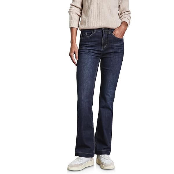 Street One Bootcut jeans voor dames, Dark Indigo Licht Washed, 28W / 32L