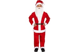 HENBRANDT Kinder Weihnachtsmann Kostüm mit roter Nikolausmütze und Weihnachtsmannbart für Kinder 5-teiliges Weihnachtsmann-Kostüm Outfit Größe M Alter 7-9 Weihnachten für Jungen und Mädchen