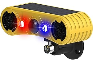 QXMH Allarme sensore di movimento esterno solare - Allarme sonoro per cani che abbaia e spari, 2 * 129dB Loud Noise Maker, 4 modalità, luce stroboscopica attivata dal movimento rosso e blu (1 Pack)