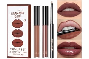 MRINB Encre à Lèvres Liquide Mate & Brillant à lèvres & Crayon à lèvres Ensemble, velouté longue durée Waterproof No Transfert Rouge à lèvres,Tenue Longue Durée, Résistant à la transpiration Kissproof.