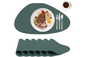 WearLegend Tischset Abwaschbar und Wasserdicht，Leder-Imitat Platzdeckchen Platzsets, rutschfeste Noppen-Unterseite & Schneidbar für Küche & Büro & Party (Grün, Oval-6er Set)