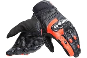 DAINESE - Carbon 4 Short Gloves, Guanti Moto Corti in Pelle, con Protezioni delle Nocche in Carbonio, Uomo, Nero/Rosso Fluo, L