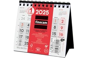Finocam - Calendario Neutro de Sobremesa Números Grandes 2025 Mes Vista Enero 2025 - Diciembre 2025 (12 meses) Español