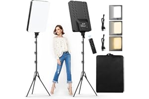 Heorryn Zestaw 2 lamp studyjnych wideo LED 16”, 2700–7500 K, przyciemniane, ciągłe oświetlenie fotograficzne z pilotem zdalnego sterowania i statywem 200 cm, CRI 96+, TikTok, YouTube, fotografia wideo