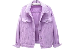 WINKEEY Femme Veste en Jean Vintage Coloré Blouson en Jean Mi-Saison Manches Longues