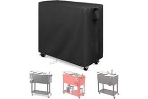 Kingling Cooler Cart Cover Fits 65-80 Quqrt Cooler Cart, Waterproof Patio Party Rolling Ice Chest with Wheels Outdoor Cooler Cart Cover Black