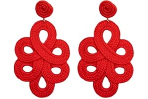MAJALE Pendientes Mujer Largos Flamenca Obsequio San Valentín - Pendientes Ligeros de Boda, Fiesta, Sevillanos para Ocasiones Especiales - Pendientes Pasamaneria Estilo Cordón de Seda
