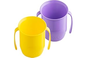 Doidy Cup, Open Cup for Training Baby 6 Months-3 Years, 200ml, Slanted Weaning Cup with Handles for Learning to Drink, BPA Free, 2 Pack (Lilac/Yellow)