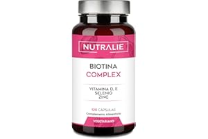 Biotina 10000 mgc Complex - Para Cabello Piel Uñas con Vitaminas D E Zinc Selenio - Para Mujer y Hombre - 120 Cápsulas Vegetarianas Biotin Nutralie