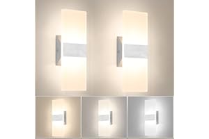 Klighten 2PCS Apliques de Pared LED Regulable 3 Temperatura de Color Lámpara de pared Moderno 12W Lámpara de Pared Interior para Salón, Dormitorio, Sala, Pasillo, Escalera, Plata