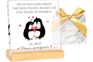 MOTONG Valentinstag für Ihn Sie Jahrestag Geschenk für Ihn Love Acryl Quadrat Pinguin Geschenk Kommt mit Einer Geschenktüte，Hochzeitstag Geschenke für Paare, Ich Liebe Dich Freundin