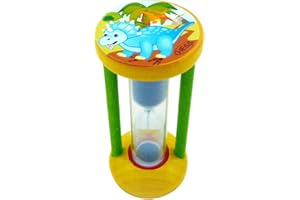 Hess Holzspielzeug 14590 - Zahnputzuhr aus Holz für Kinder, Serie Dinosaurier, inkl. Sanduhr mit farbigem Sand, handgefertigt, zur täglichen Nutzung beim Zähneputzen