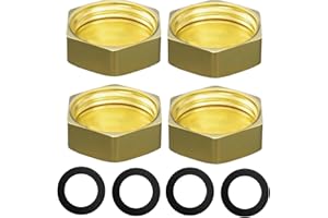 Aitsite Tappo in ottone esagonale da 3/4 pollici, filettatura interna, tappo terminale filettato con guarnizioni in gomma, tappo cieco per tubi dell'acqua da giardino e esterni (4 pezzi)