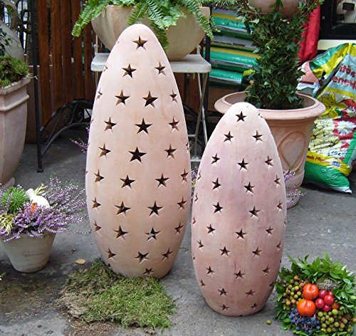 Windlicht aus Terracotta 50 cm Deko Garten Weihnachten, beleuchtbar