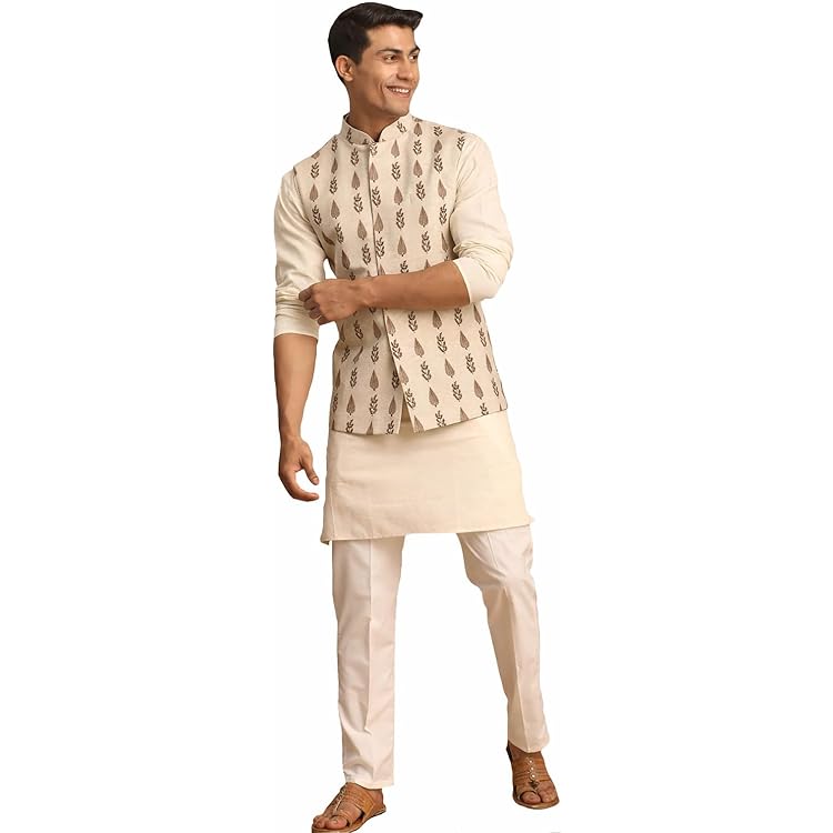 KISAH Kurta herenbroek, set van katoenmix, geborduurd