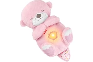Fisher-Price Nutria Hora de dormir Juguete para bebés, sonajero portátil de peluche rosa con movimiento de respiración y luces para bebés recién nacidos a partir de 0 meses, JLJ33