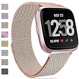 HUMENN Für Fitbit Versa Armband, Luxus Milanese Edelstahl Handgelenk Ersatzband Armbänder mit Starkem Magnetverschluss für Fitbit Versa Special Edition Klein Königliches Gold